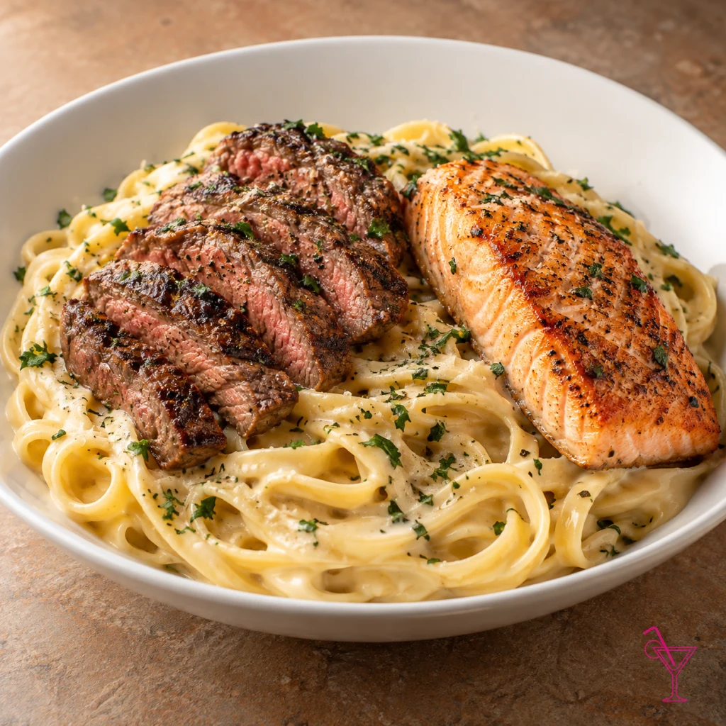 Steak & Salmon Fettucine